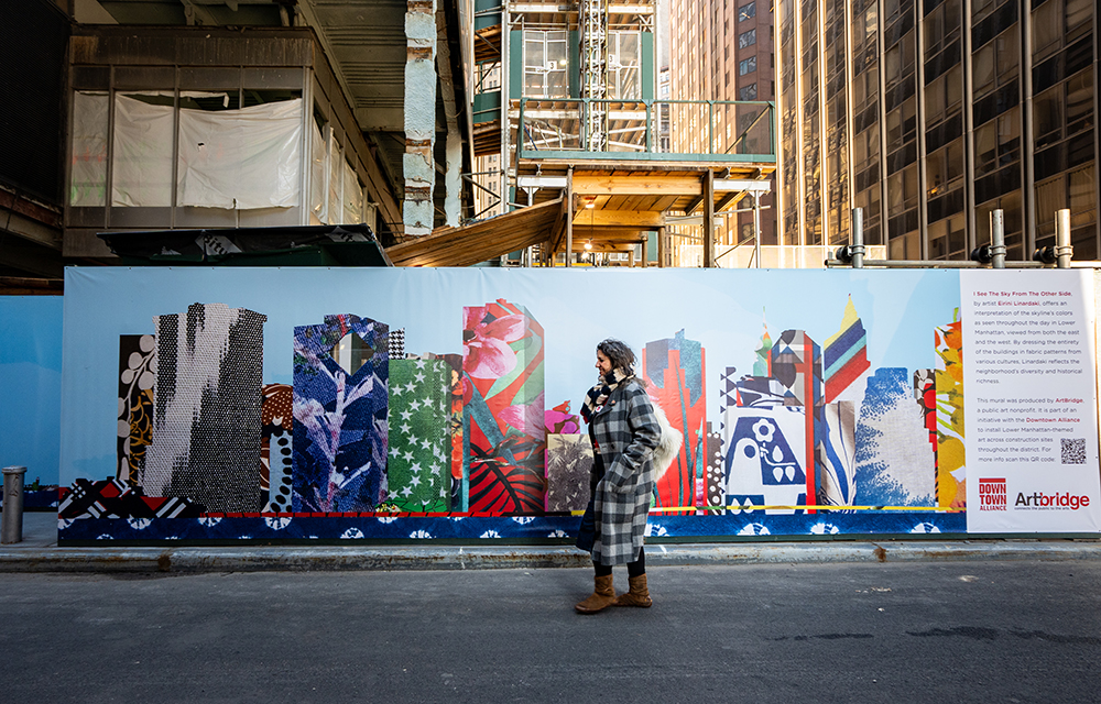 ArtBridge and Downtown Alliance in partnership unveil first construction fencing mural